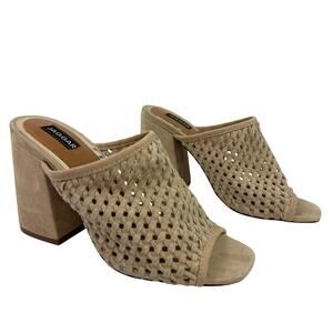 Jaggar Bone Women's Sandals 38 7.5 Beige Leather Woven Open Back Block Heel